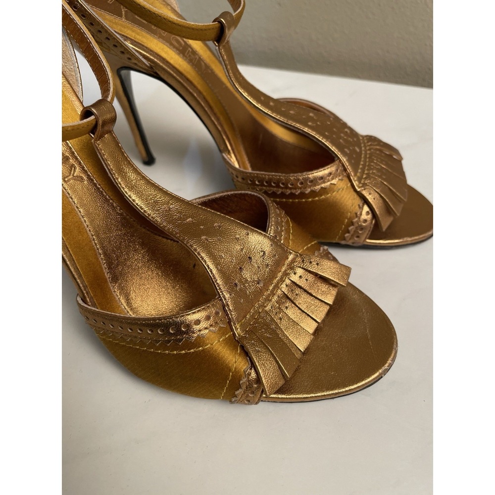 $870 Givenchy gold metallic leather t-strap high-heeled sandals MADE IN ITALY 37 - Picture 6 of 10